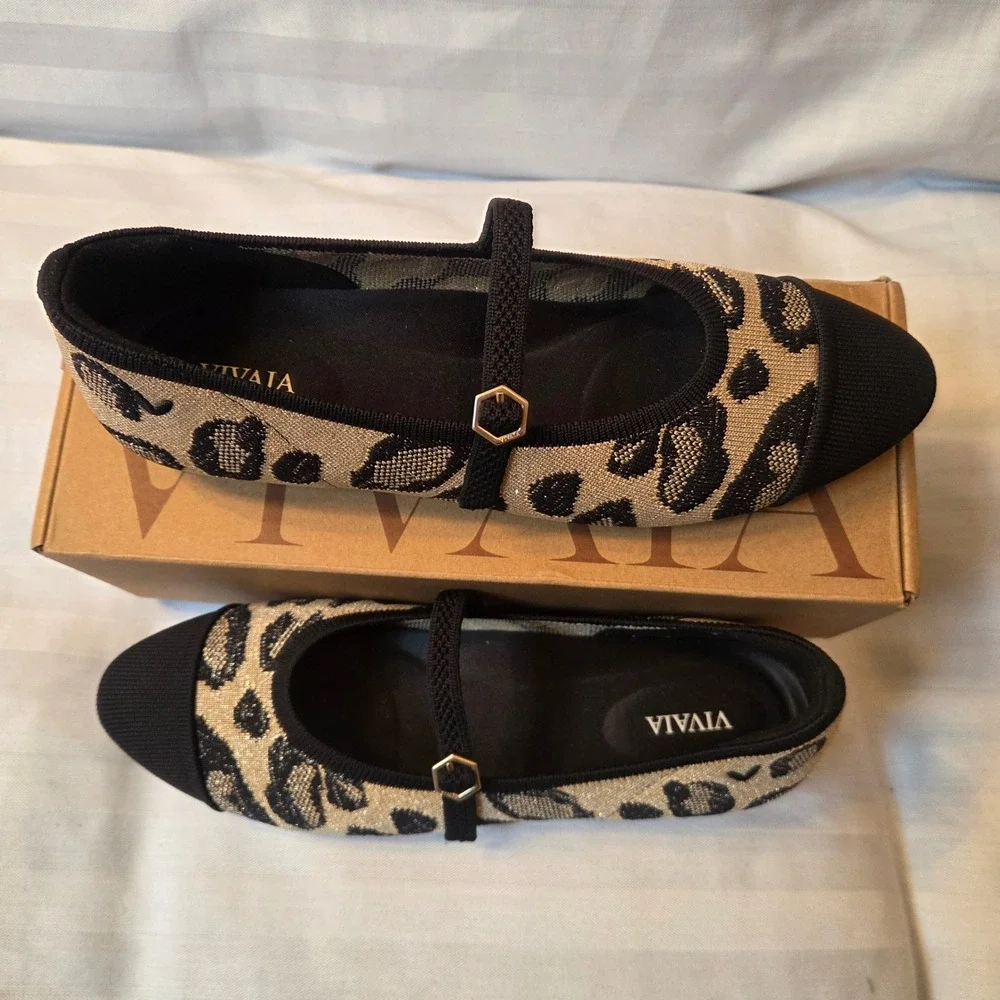 VIVAIA Tamia Metallic Leopard Almond Toe Mary Jane Flats EU 39.5 US 8.5 NEW